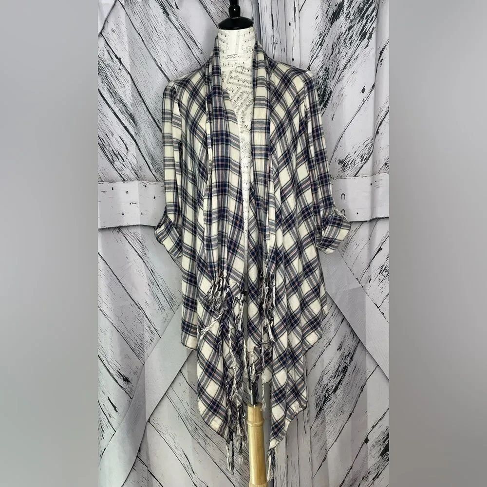 Billabong Plaid Flannel Finged Shawl Front Waterfall Shirt M
